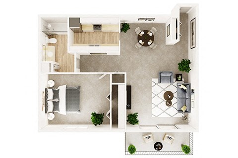 Floor plan for 1 bed, 1 bath, 735 sqft