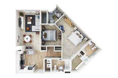 Floor plan for 2 beds, 2 baths, 974 sqft