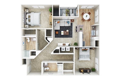 Floor plan for 2 beds, 2 baths, 1160 sqft