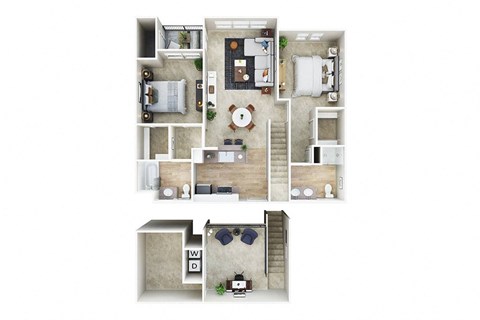 Floor plan for 2 beds, 2 baths, 1258 sqft