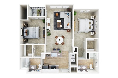 Floor plan for 2 beds, 2 baths, 1003 sqft
