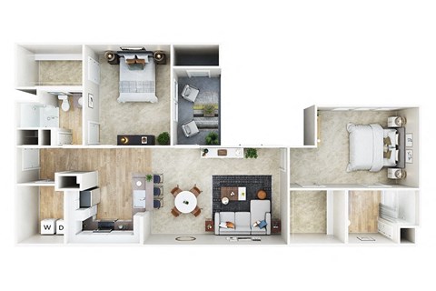 Floor plan for 2 beds, 2 baths, 1211 sqft