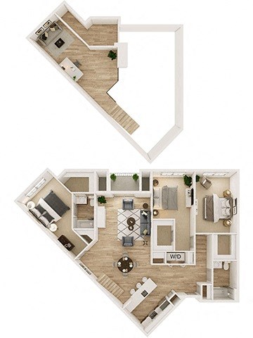 Floor plan for 3 beds, 2 baths, 1465 sqft