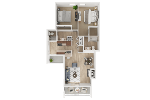 Floor plan for 2 beds, 2 baths, 1024 sqft