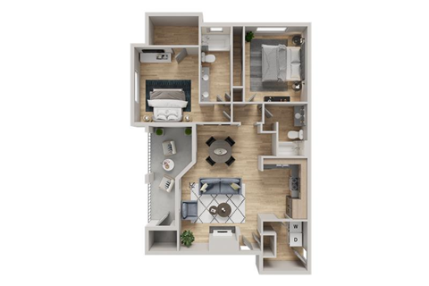 Floor plan for 2 beds, 2 baths, 1196 sqft