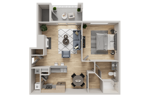 Floor plan for 1 bed, 1 bath, 700 sqft