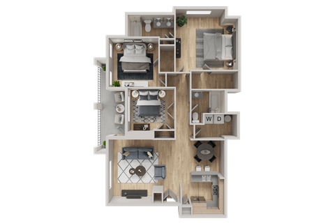 Floor plan for 3 beds, 2 baths, 1434 sqft