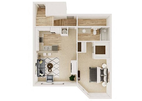 Floor plan for 1 bed, 1 bath, 685 sqft