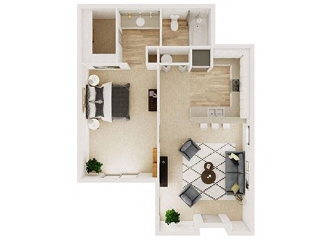Floor plan for 1 bed, 1 bath, 555 sqft
