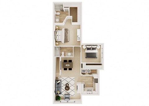 Floor plan for 2 beds, 2 baths, 1066 sqft