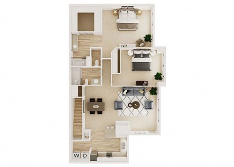 Floor plan for 2 beds, 2 baths, 1121 sqft
