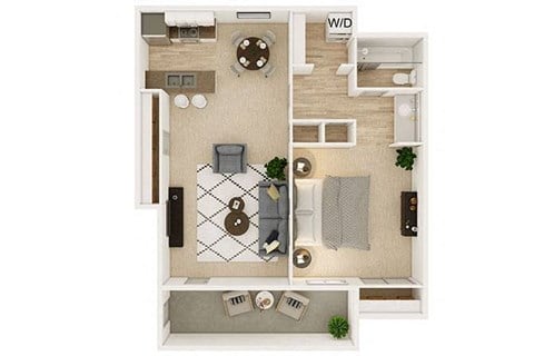Floor plan for 1 bed, 1 bath, 657 sqft
