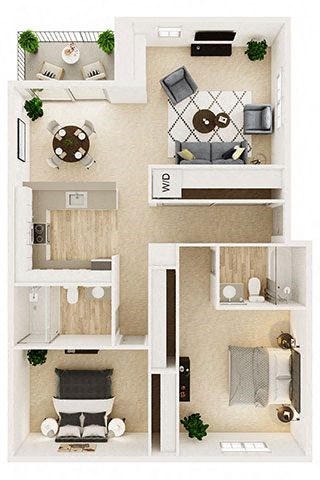 Floor plan for 2 beds, 2 baths, 1050 sqft