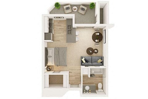 Floor plan for studio, 1 bath, 450 sqft