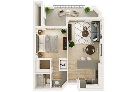 Floor plan for 1 bed, 1 bath, 650 sqft