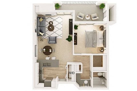 Floor plan for 1 bed, 1 bath, 750 sqft
