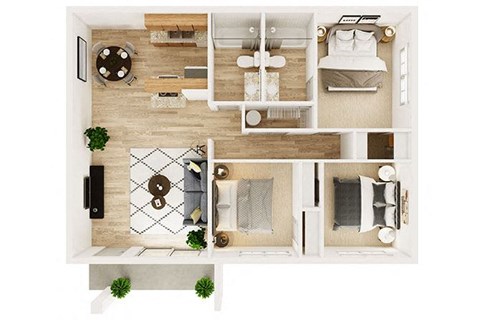 Floor plan for 3 beds, 2 baths, 1040 sqft