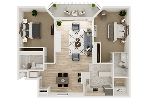 Floor plan for 2 beds, 2 baths, 1100 sqft