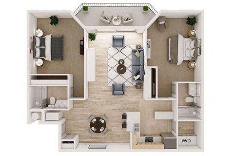 Floor plan for 2 beds, 2 baths, 1100 sqft