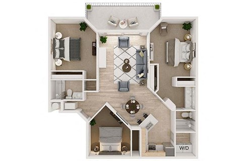 Floor plan for 3 beds, 2 baths, 1230 sqft