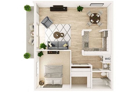 Floor plan for 1 bed, 1 bath, 616 sqft