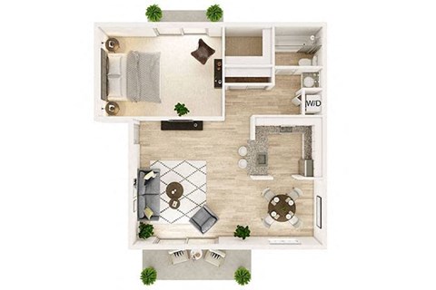 Floor plan for 1 bed, 1 bath, 662 sqft