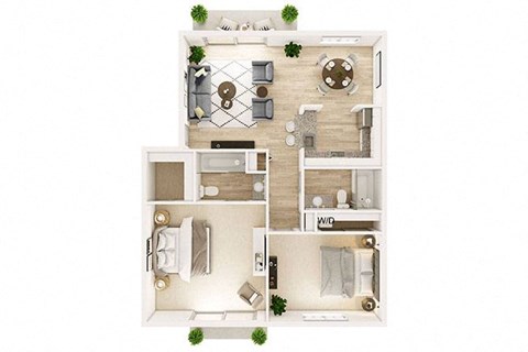 Floor plan for 2 beds, 2 baths, 928 sqft