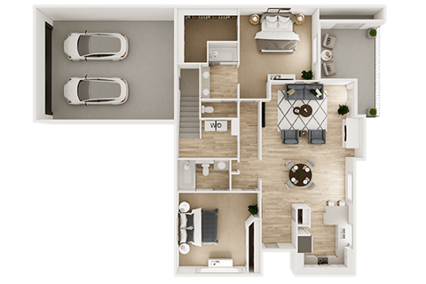 Floor plan for 2 beds, 2 baths, 1214 sqft