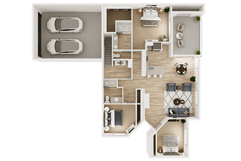 Floor plan for 3 beds, 2 baths, 1279 sqft