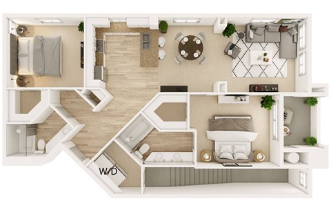 Floor plan for 2 beds, 2 baths, 1122 sqft