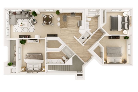 Floor plan for 3 beds, 2 baths, 1432 sqft