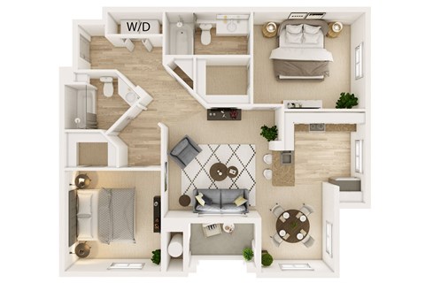Floor plan for 2 beds, 2 baths, 1086 sqft