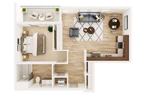 Floor plan for 1 bed, 1 bath, 719 sqft