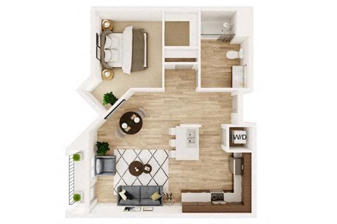 Floor plan for 1 bed, 1 bath, 743 sqft
