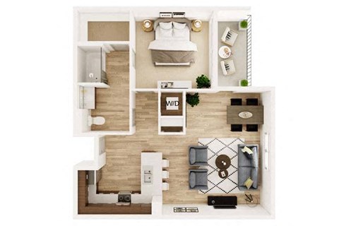 Floor plan for 1 bed, 1 bath, 751 sqft