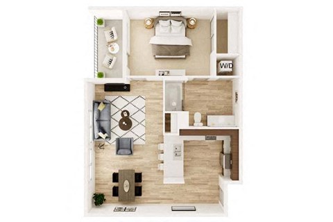 Floor plan for 1 bed, 1 bath, 810 sqft