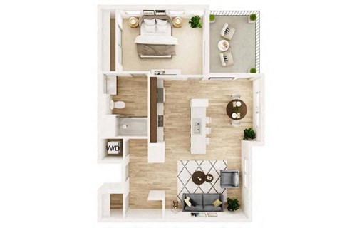Floor plan for 1 bed, 1 bath, 810 sqft