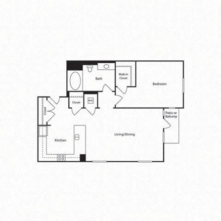 Floor plan for 1 bed, 1 bath, 842 sqft