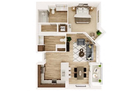 Floor plan for 1 bed, 1.5 baths, 818 sqft
