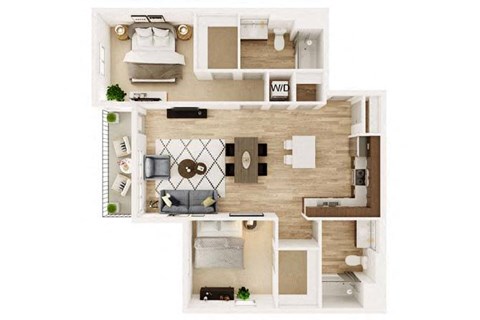 Floor plan for 2 beds, 2 baths, 1120 sqft