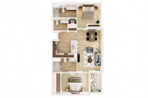 Floor plan for 2 beds, 2.5 baths, 1140 sqft