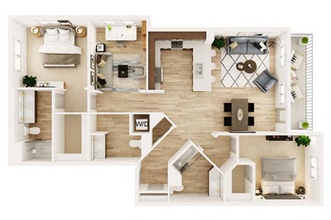 Floor plan for 2 beds, 2.5 baths, 1522 sqft