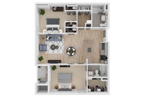 Floor plan for 2 beds, 2 baths, 1071 sqft