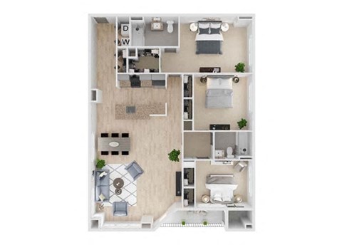 Floor plan for 3 beds, 2 baths, 1668 sqft