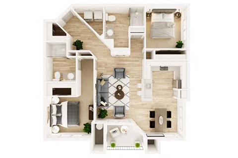Floor plan for 2 beds, 2 baths, 1153 sqft