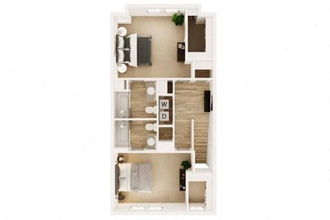 Floor plan for 2 beds, 2.5 baths, 1477 sqft