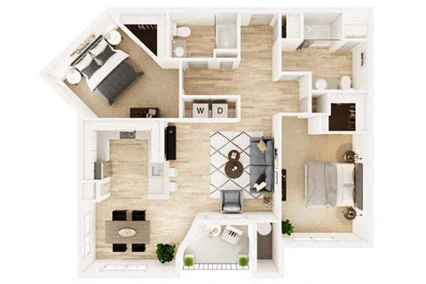 Floor plan for 2 beds, 2 baths, 1213 sqft