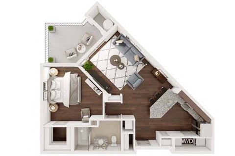 Floor plan for 1 bed, 1 bath, 676 sqft