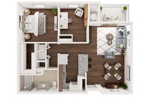 Floor plan for 1 bed, 1 bath, 896 sqft