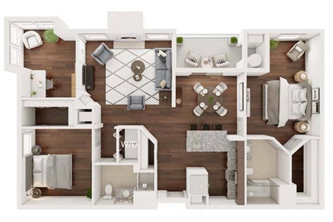 Floor plan for 2 beds, 2 baths, 1282 sqft
